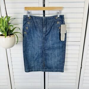 New Anthropologie Level‎ 99 Denim Pencil Skirt Sailor Button Front Size 29